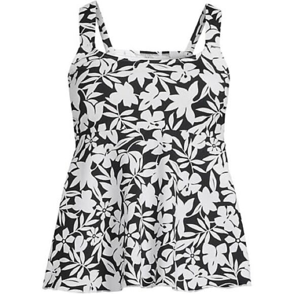 Land’s End Plus size Flutter soft cup tankini adjust Blk Havana floral print Var - Picture 1 of 5